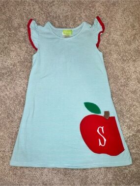 Classic Whimsy Girls Apple Pocket Dress Size 5 Monogram “S”